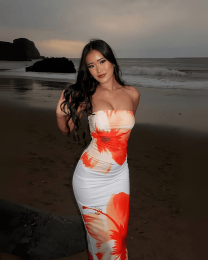 Caroline | Women’s Floral Print Strapless Maxi Summer Bach Dress