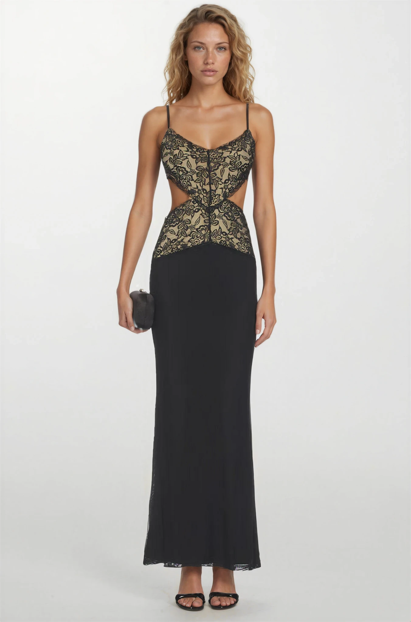 Celeste | Women's Spaghetti Strap Lace Cut-Out Back Tie Maxi Dress