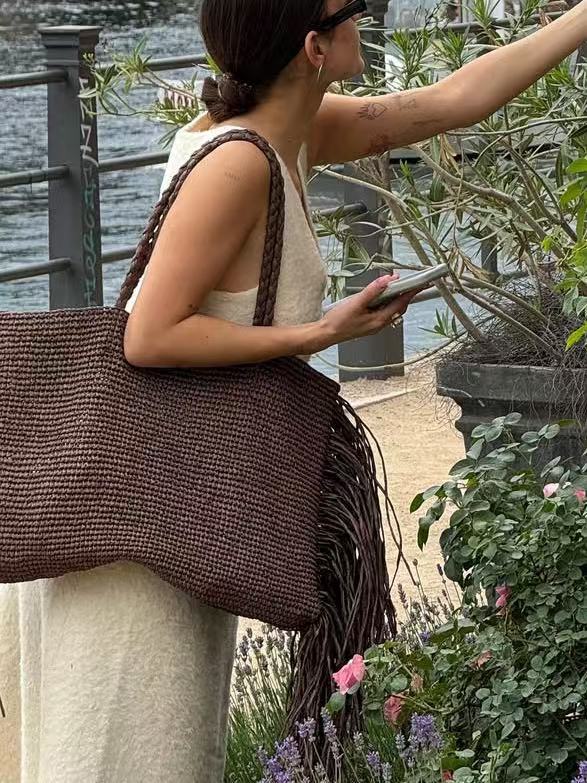 Claire | Women’s Woven Fringe Shoulder Tote Beach Bag
