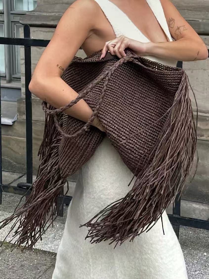 Claire | Women’s Woven Fringe Shoulder Tote Beach Bag