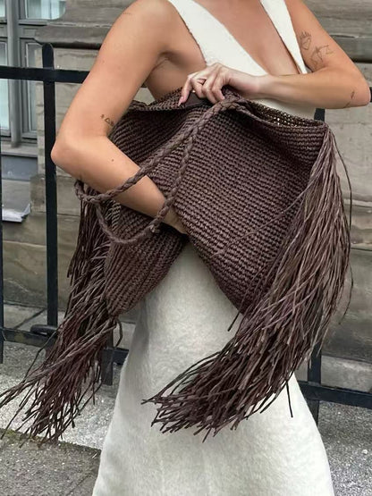 Claire | Women’s Woven Fringe Shoulder Tote Beach Bag