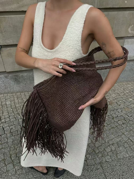 Claire | Women’s Woven Fringe Shoulder Tote Beach Bag