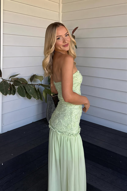 Cleo | Women's Strapless Floral Textured Bodice Chiffon Maxi Wedding Guest Dress