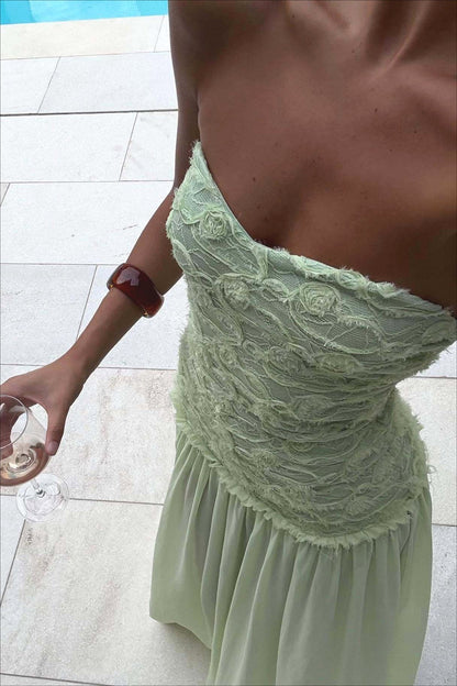 Cleo | Women's Strapless Floral Textured Bodice Chiffon Maxi Wedding Guest Dress