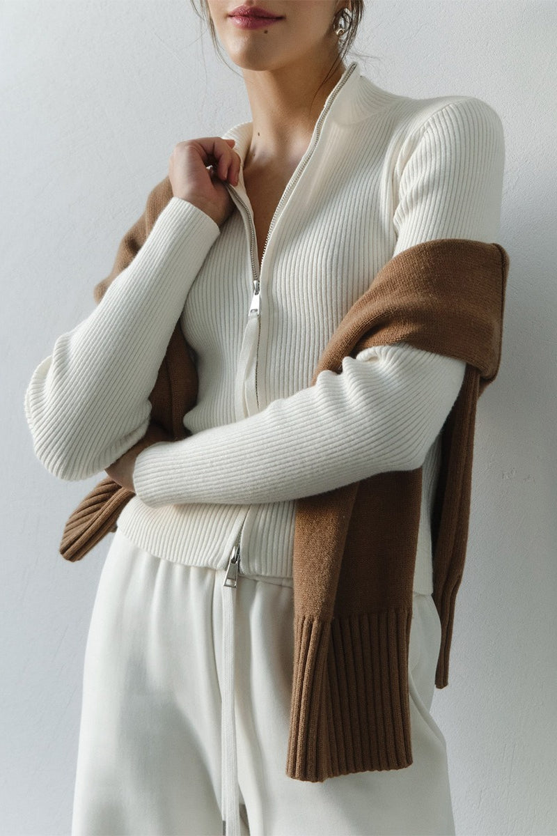 Corinne | Women's Ribbed Knit Zip Front Mock Neck Cardigan