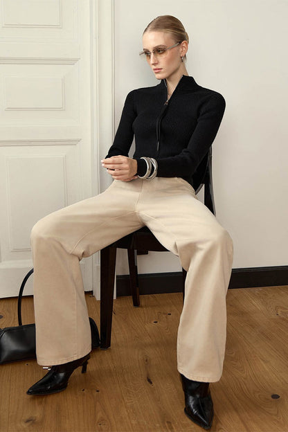 Corinne | Women's Ribbed Knit Zip Front Mock Neck Cardigan