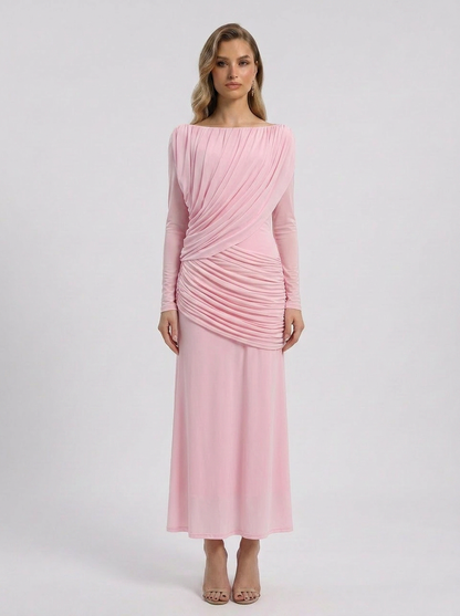 Crystal | Women's Off Shoulder Ruched Long Sleeve Maxi Wedding Guest Dress