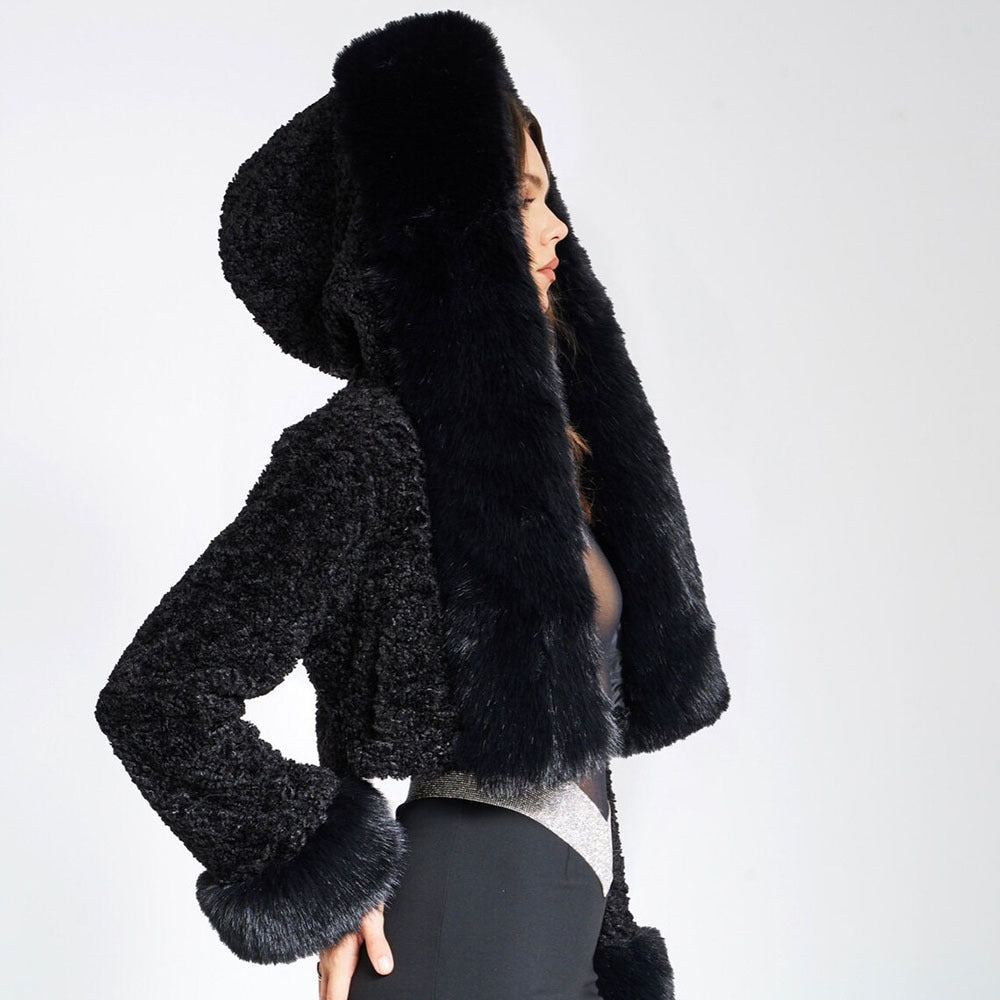 Cynthia | Women's Faux Fur Cropped Hooded Coat