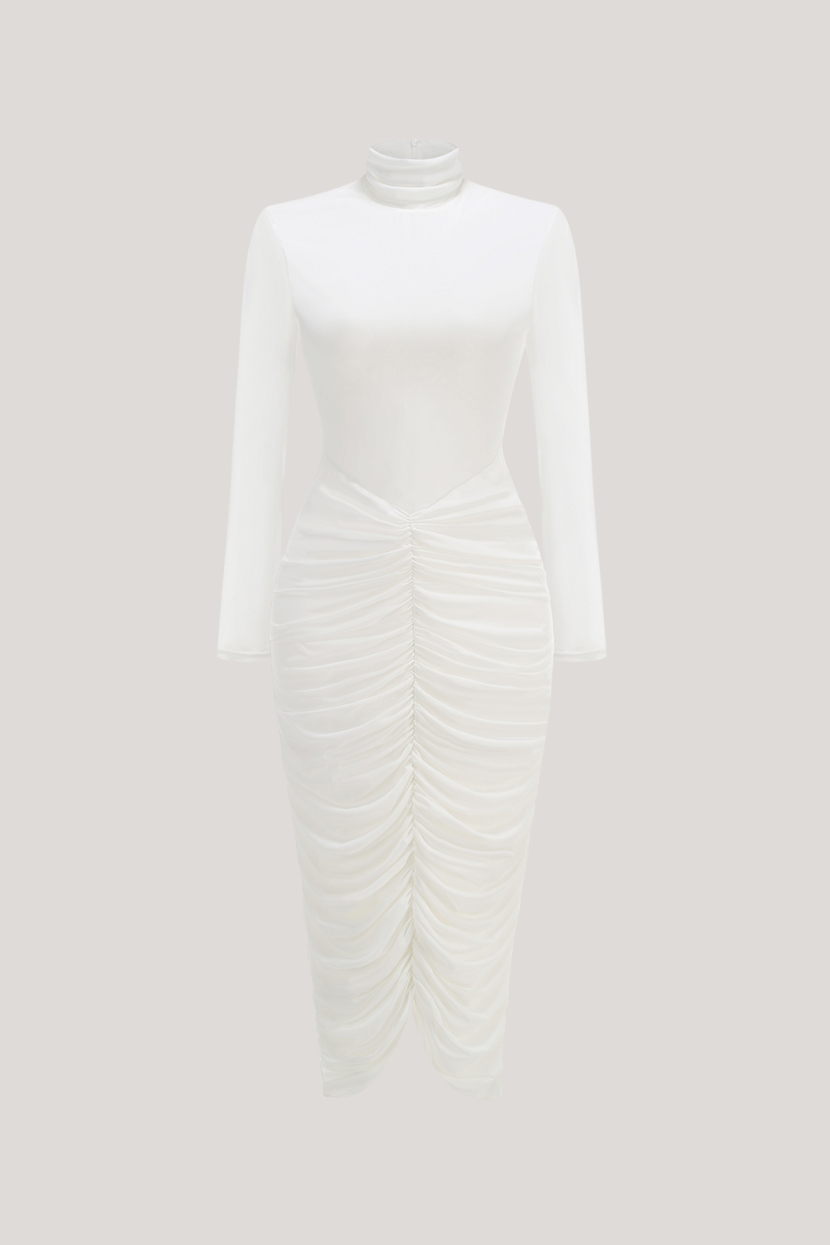 Dahlia | Women's High-Neck Ruched Midi Bodycon Dress