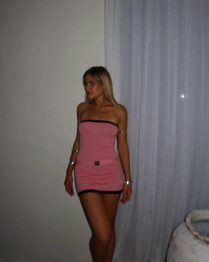 Daisy | Women's Strapless Buckle Detail Knit Mini Dress