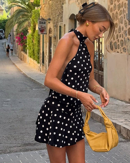 Dakota | Women's Open-Back Polka Dot Halter Mini Dress