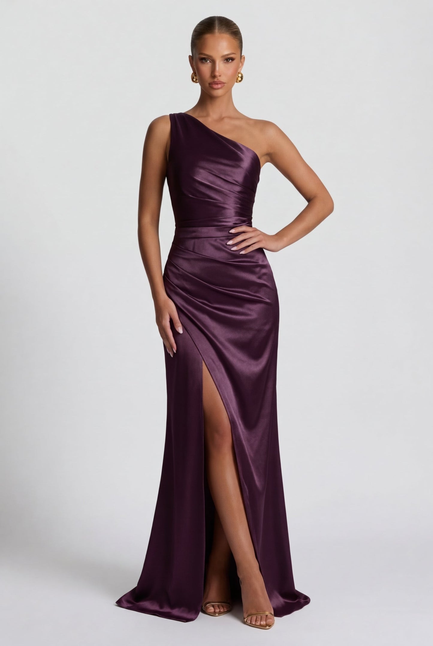 Daphne | Women's One-Shoulder Satin Maxi Prom Dress with Split