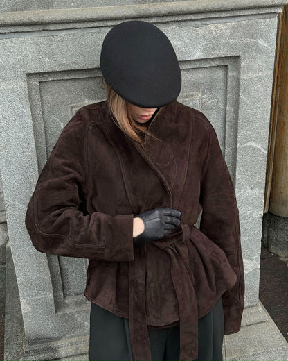 Deborah | Women's Belted Shawl Collar Faux Suede Trench Coat Jacket