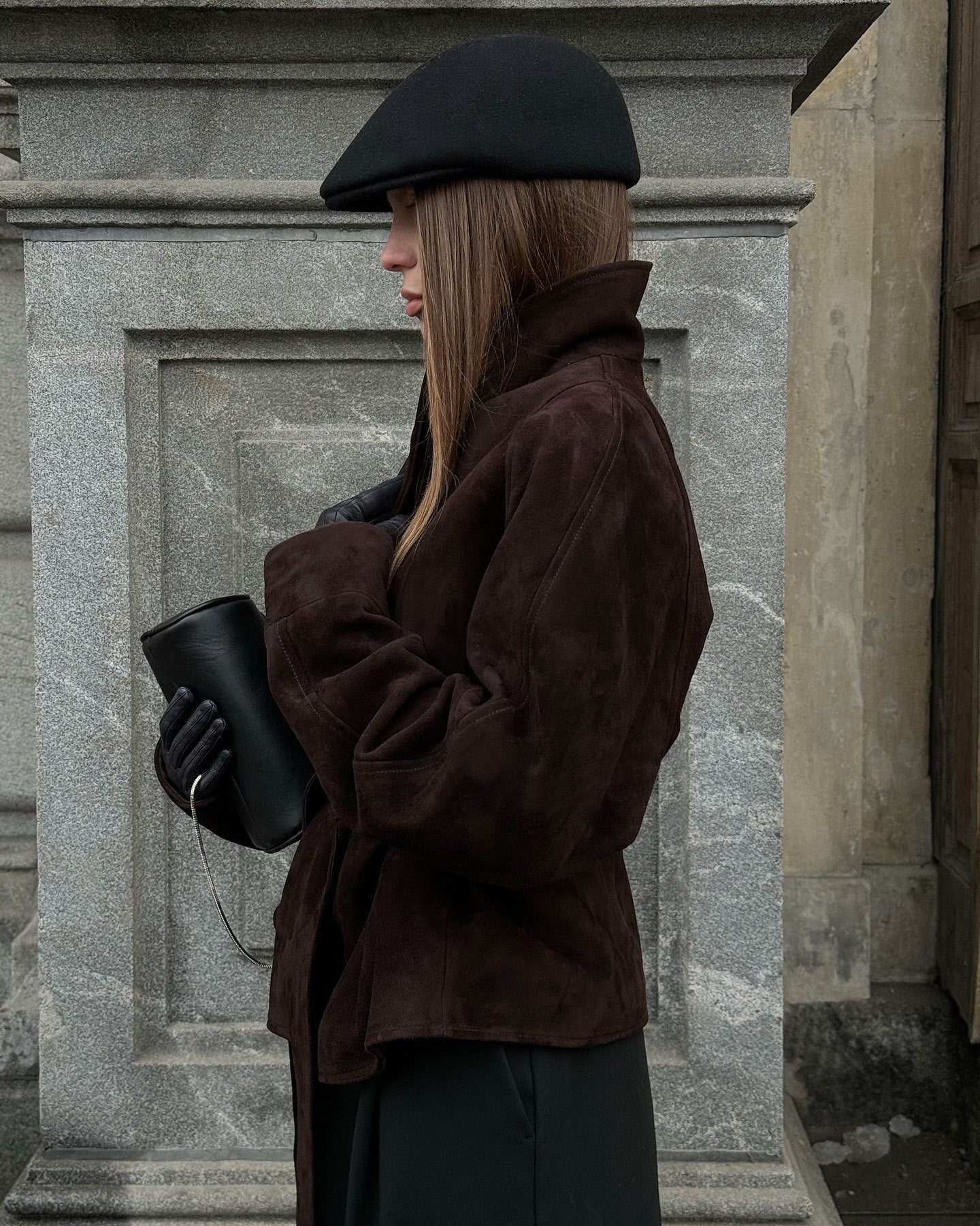 Deborah | Women's Belted Shawl Collar Faux Suede Trench Coat Jacket