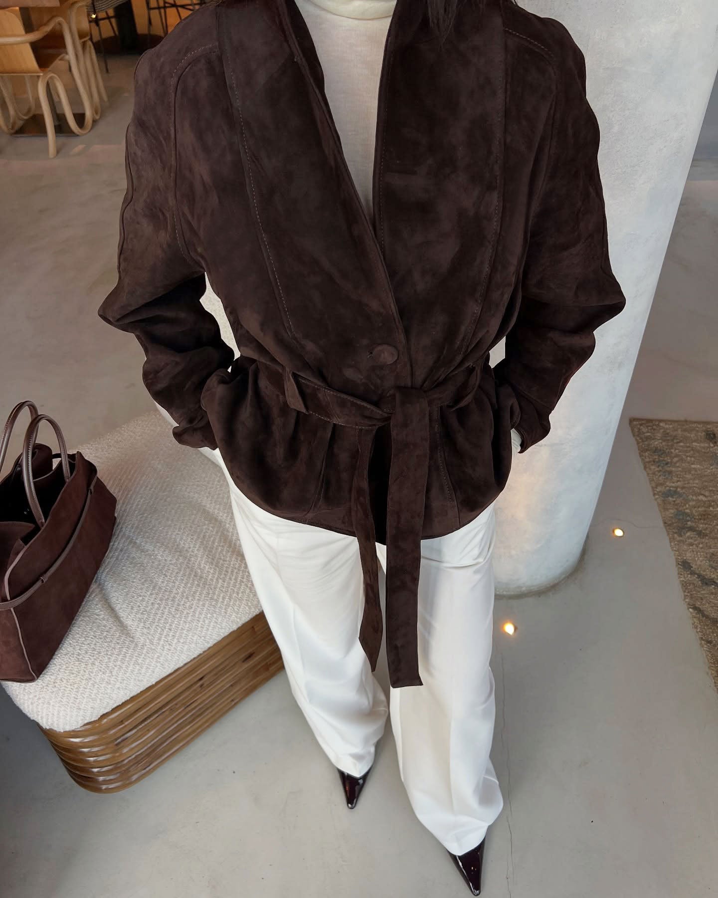 Deborah | Women's Belted Shawl Collar Faux Suede Trench Coat Jacket
