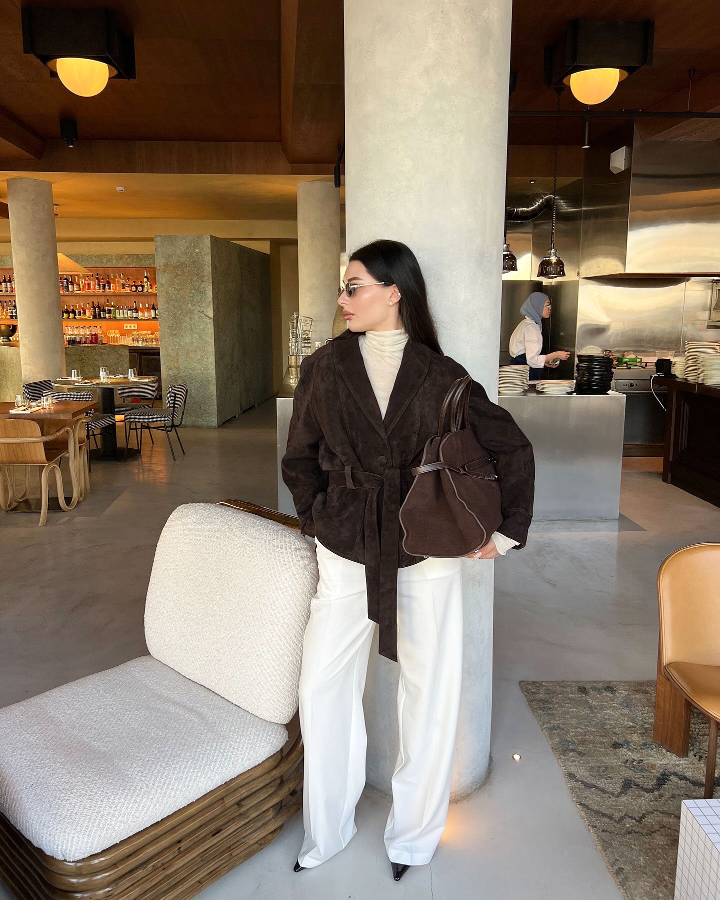 Deborah | Women's Belted Shawl Collar Faux Suede Trench Coat Jacket
