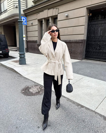 Deborah | Women's Belted Shawl Collar Faux Suede Trench Coat Jacket