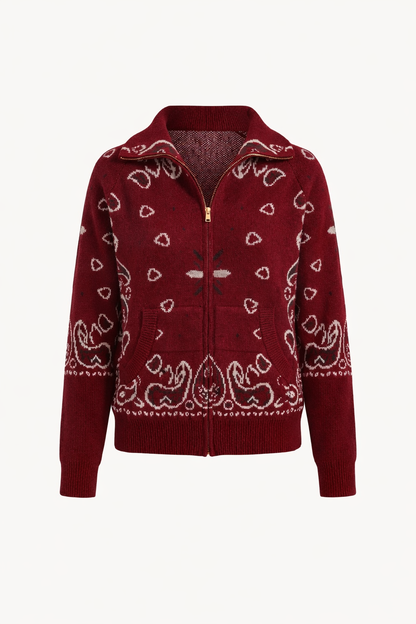 Delaney | Women's Paisley Zip Up Knit Cardigan