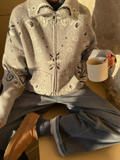 Delaney | Women's Paisley Zip Up Knit Cardigan