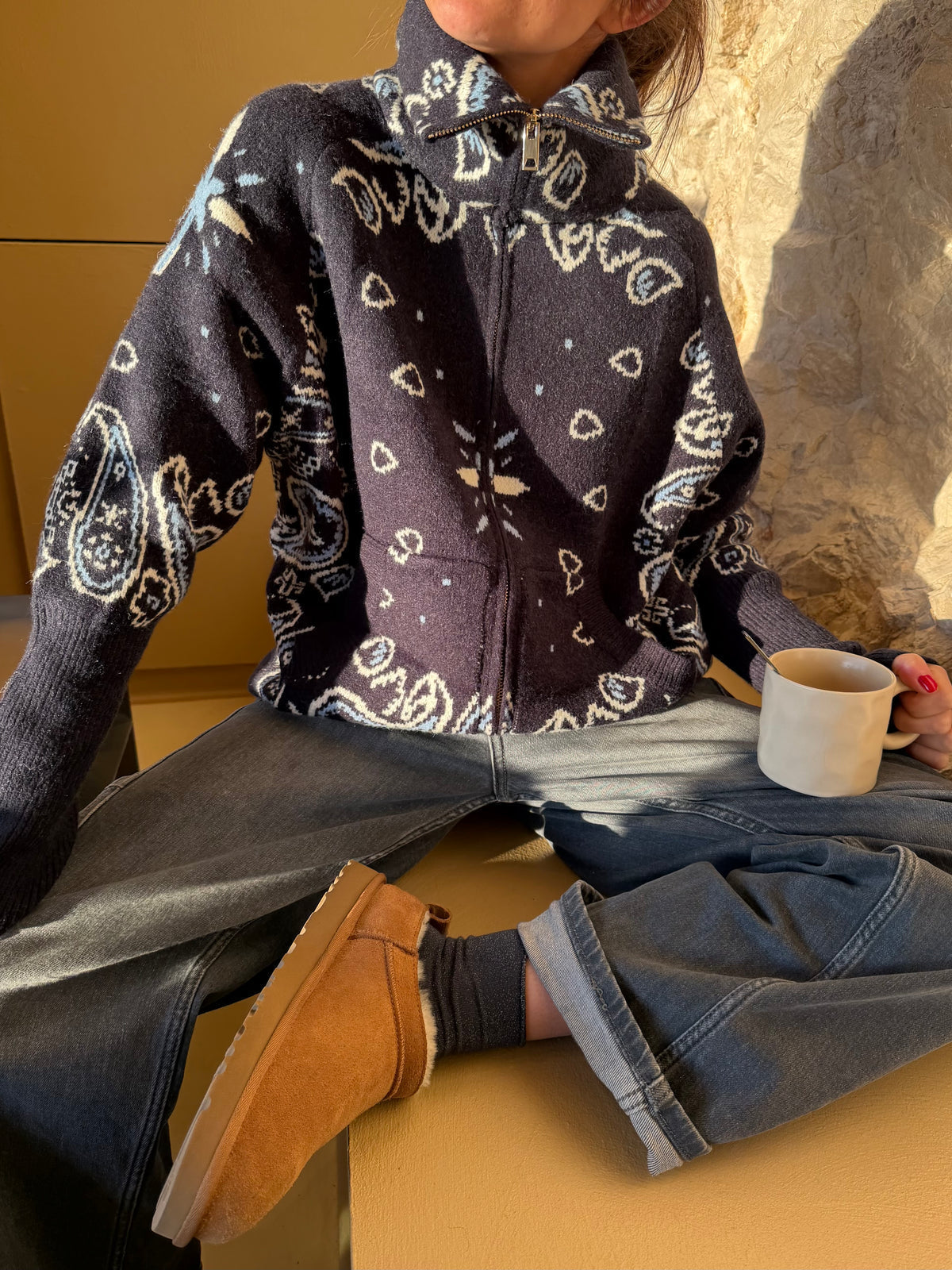 Delaney | Women's Paisley Zip Up Knit Cardigan
