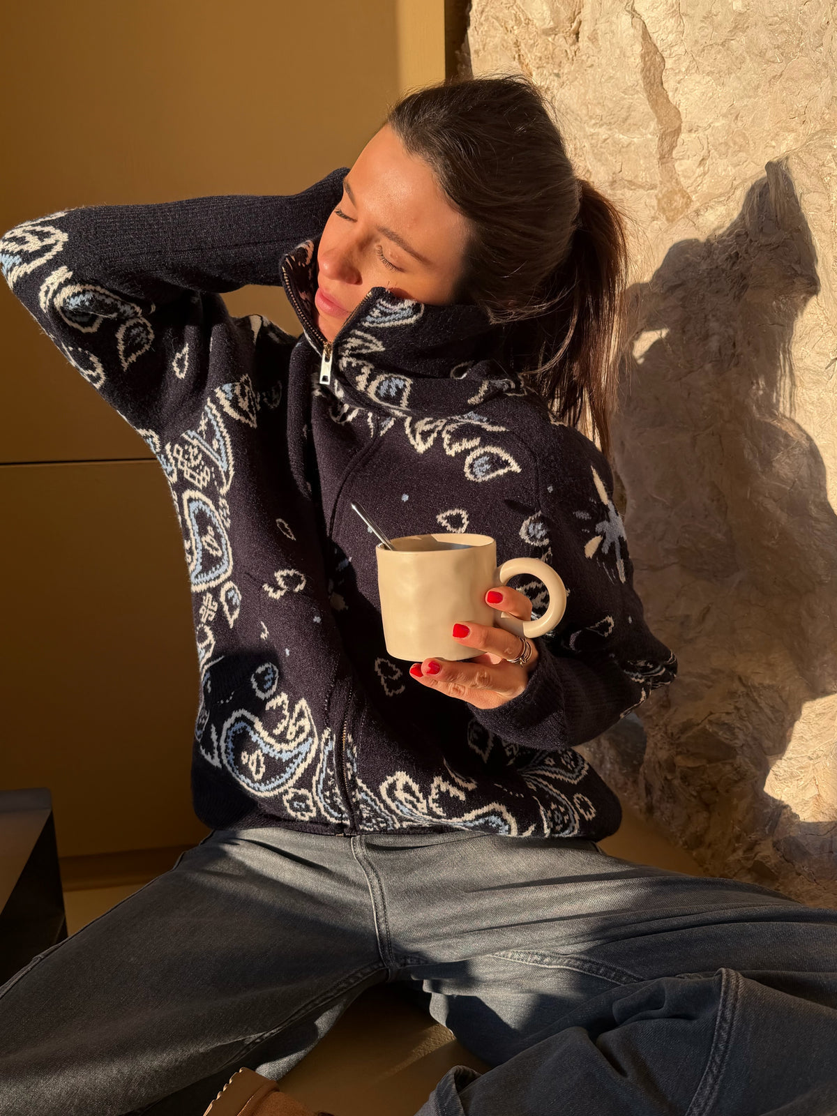 Delaney | Women's Paisley Zip Up Knit Cardigan