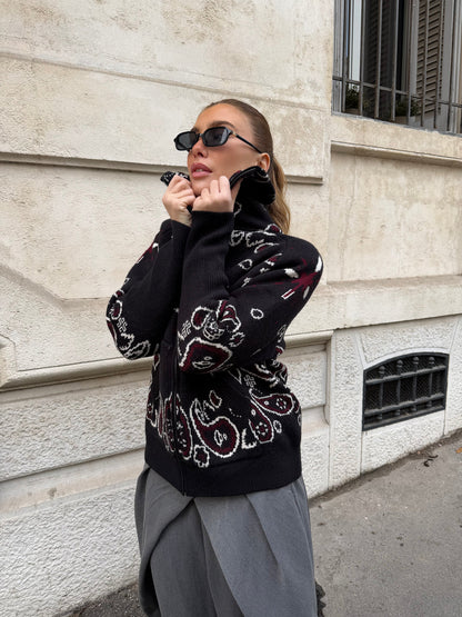 Delaney | Women's Paisley Zip Up Knit Cardigan