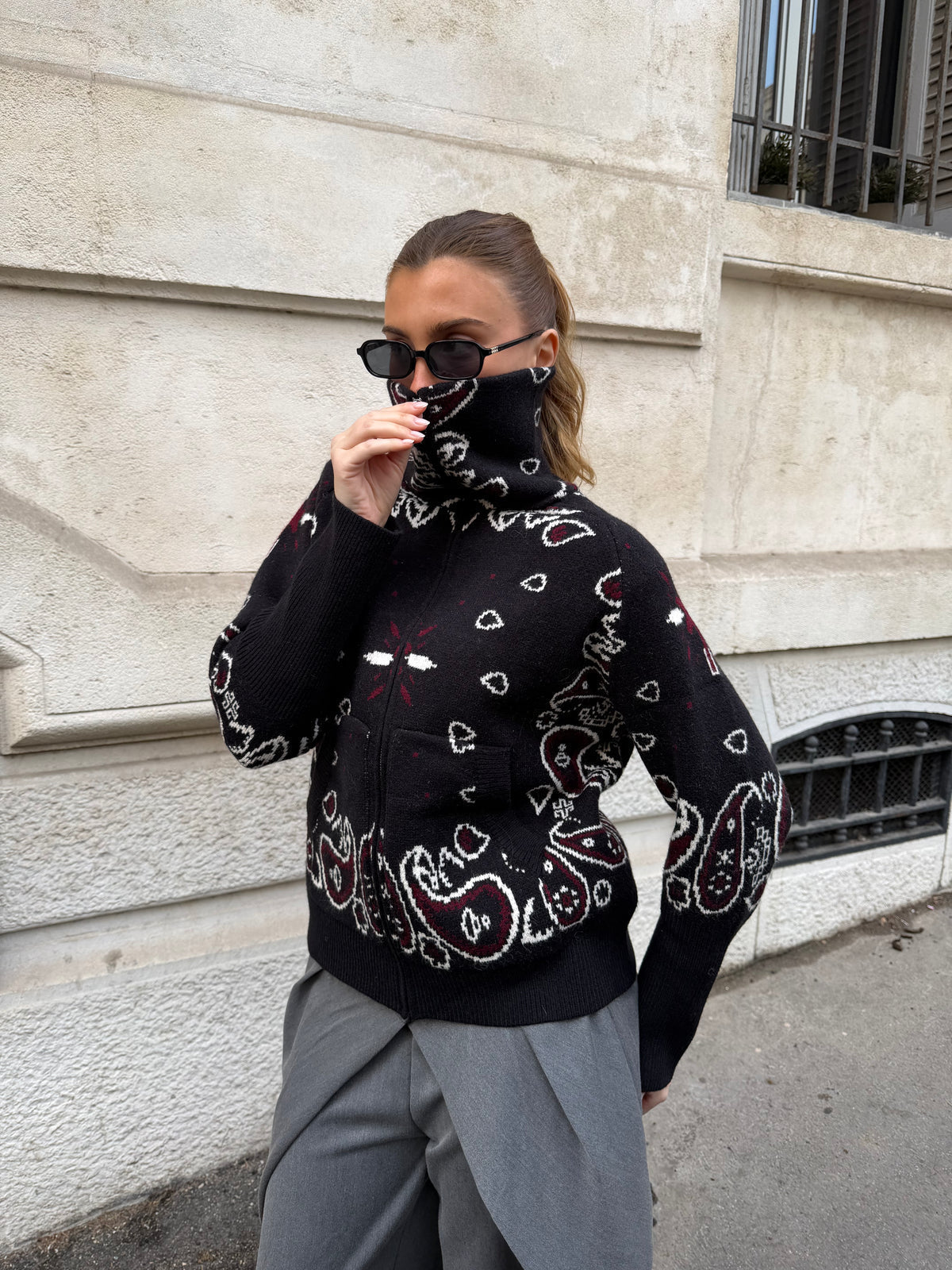 Delaney | Women's Paisley Zip Up Knit Cardigan
