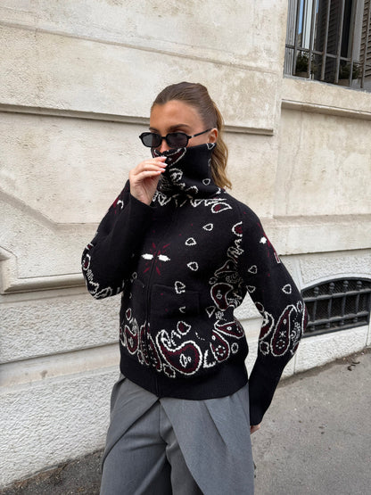 Delaney | Women's Paisley Zip Up Knit Cardigan