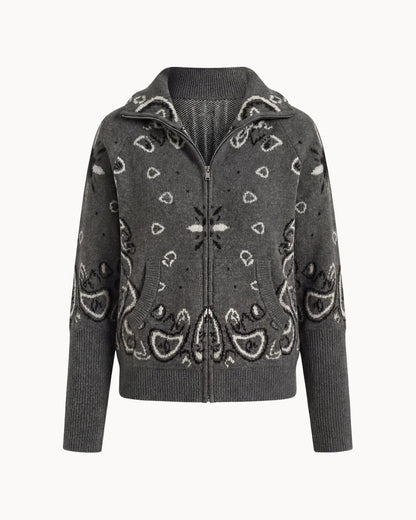 Delaney | Women's Paisley Zip Up Knit Cardigan