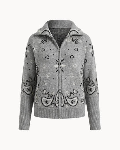 Delaney | Women's Paisley Zip Up Knit Cardigan
