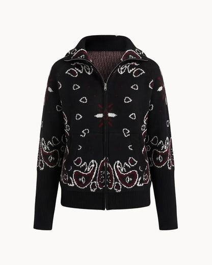Delaney | Women's Paisley Zip Up Knit Cardigan