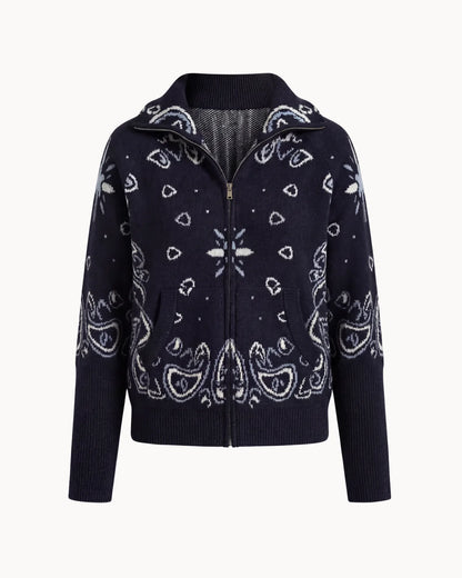Delaney | Women's Paisley Zip Up Knit Cardigan