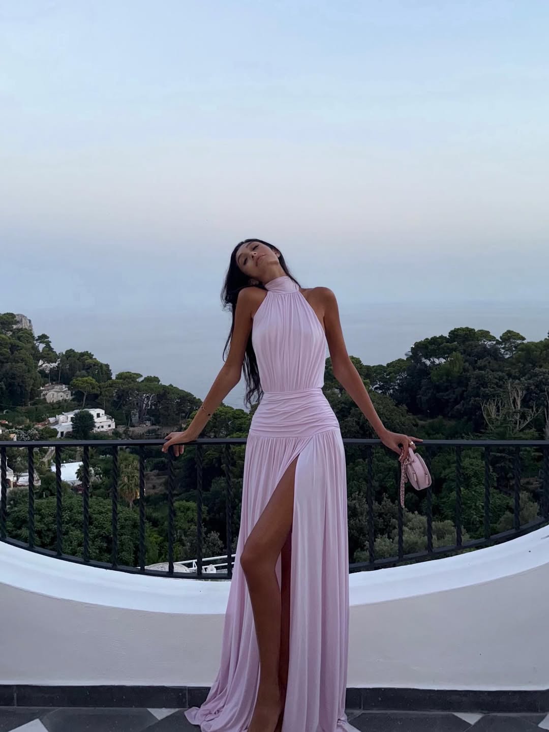 Dorien | Women's Halter Neck Pleated Slit Sleeveless Evening Party Maxi Dress