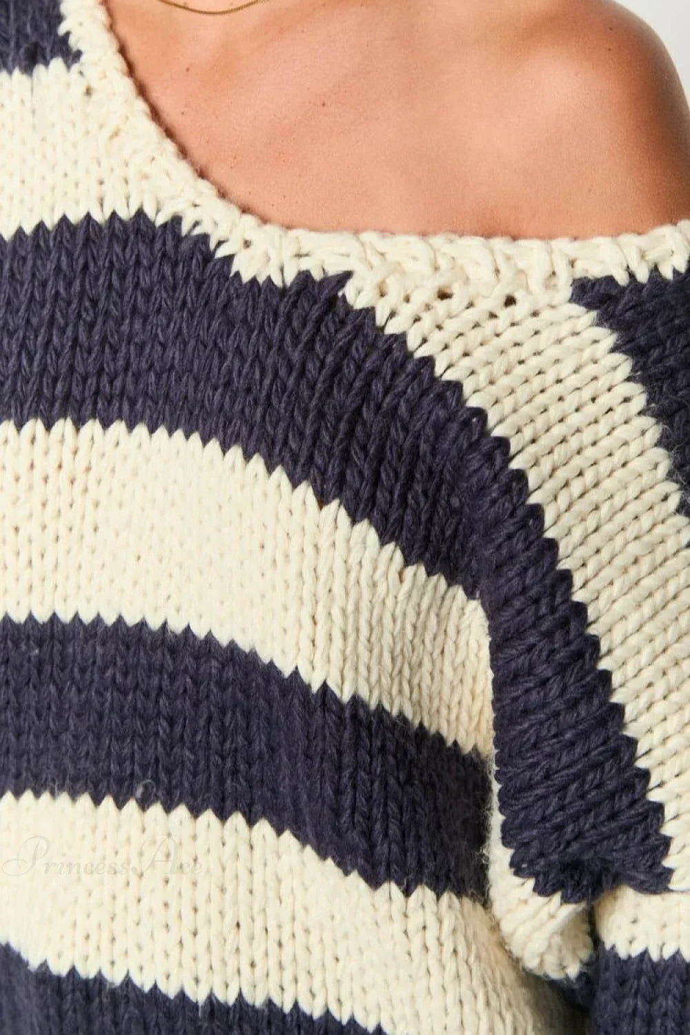Elaina | Women's Oversized Striped Knit Off Shoulder Sweater