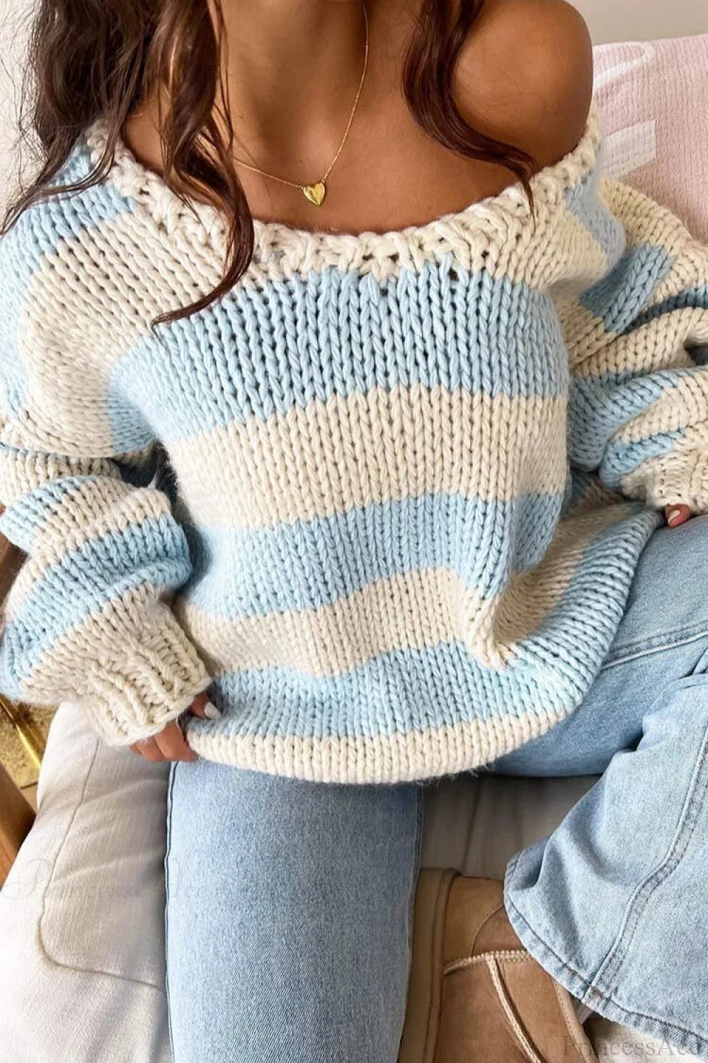 Elaina | Women's Oversized Striped Knit Off Shoulder Sweater