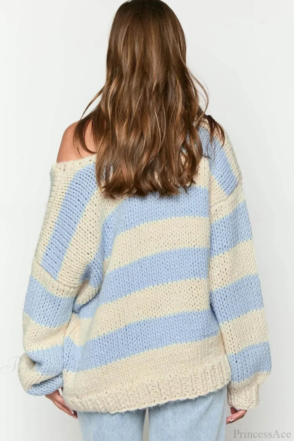 Elaina | Women's Oversized Striped Knit Off Shoulder Sweater
