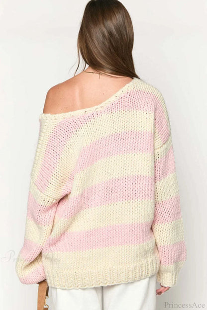 Elaina | Women's Oversized Striped Knit Off Shoulder Sweater