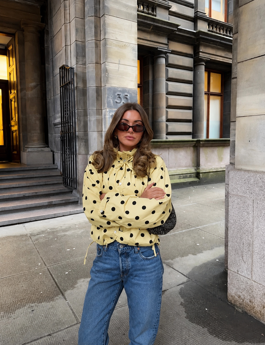 Elise | Women's Polka Dot High Neck Puff Sleeve Jacket