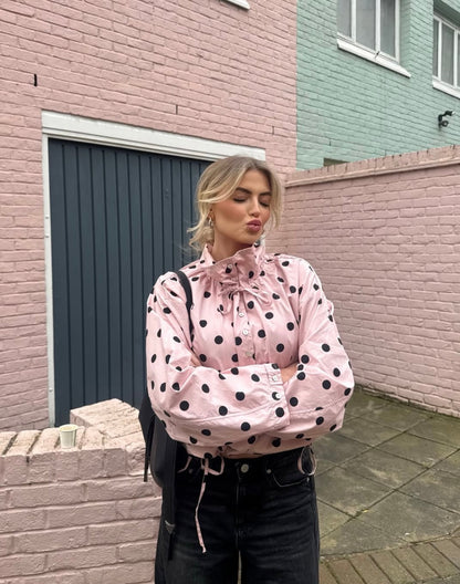 Elise | Women's Polka Dot High Neck Puff Sleeve Jacket