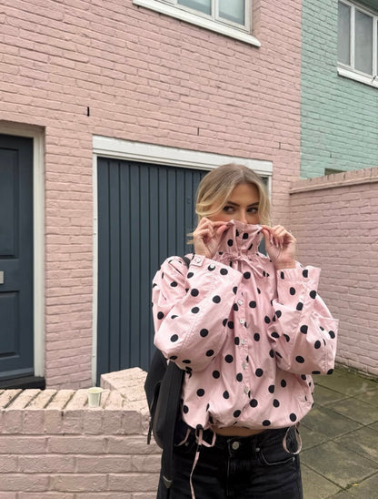 Elise | Women's Polka Dot High Neck Puff Sleeve Jacket