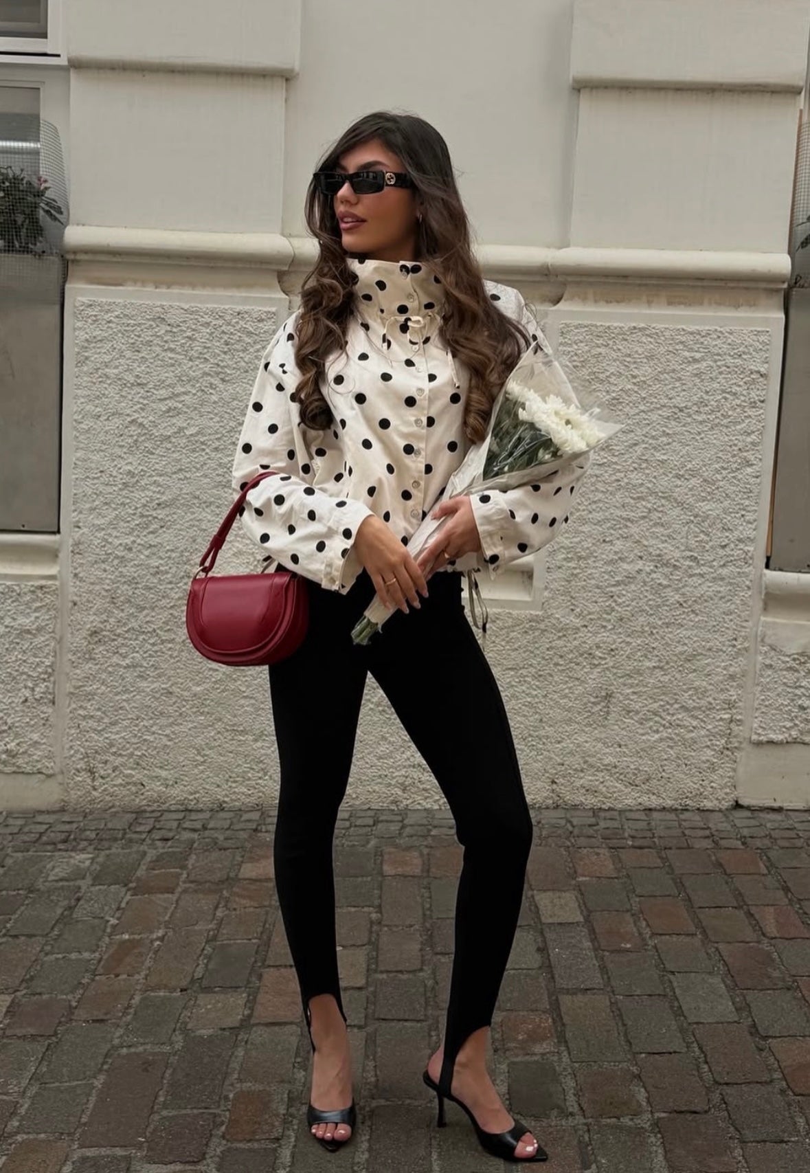 Elise | Women's Polka Dot High Neck Puff Sleeve Jacket