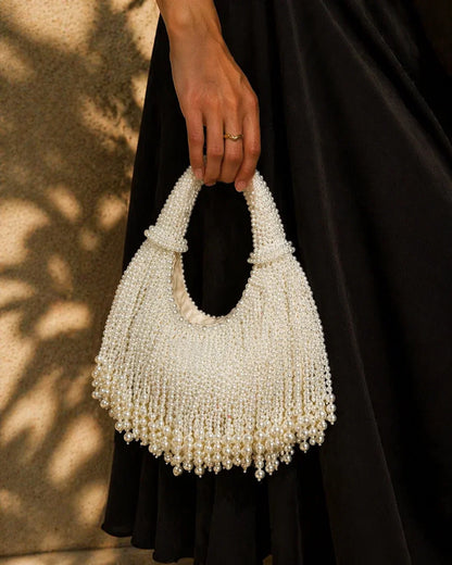 Ellie | Women’s Pearl Beaded Fringe Shoulder Hand Party Bag