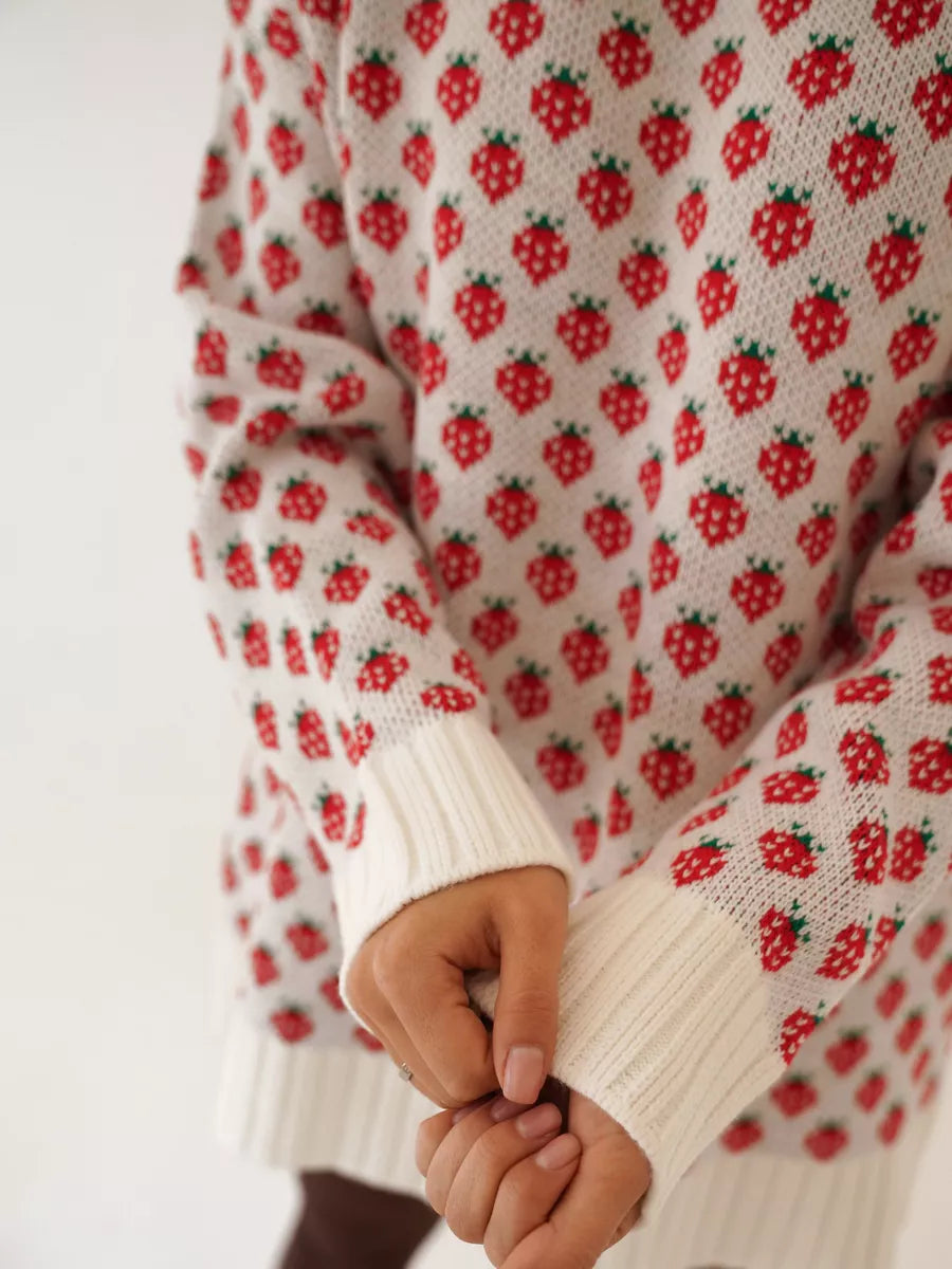 Emery | Women's Strawberry Print Oversized Knit Sweater
