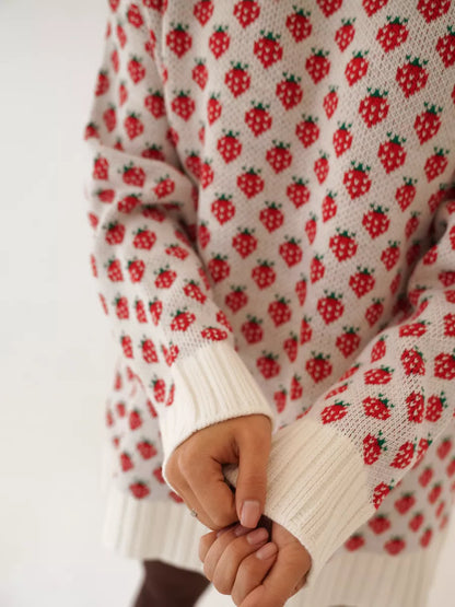 Emery | Women's Strawberry Print Oversized Knit Sweater