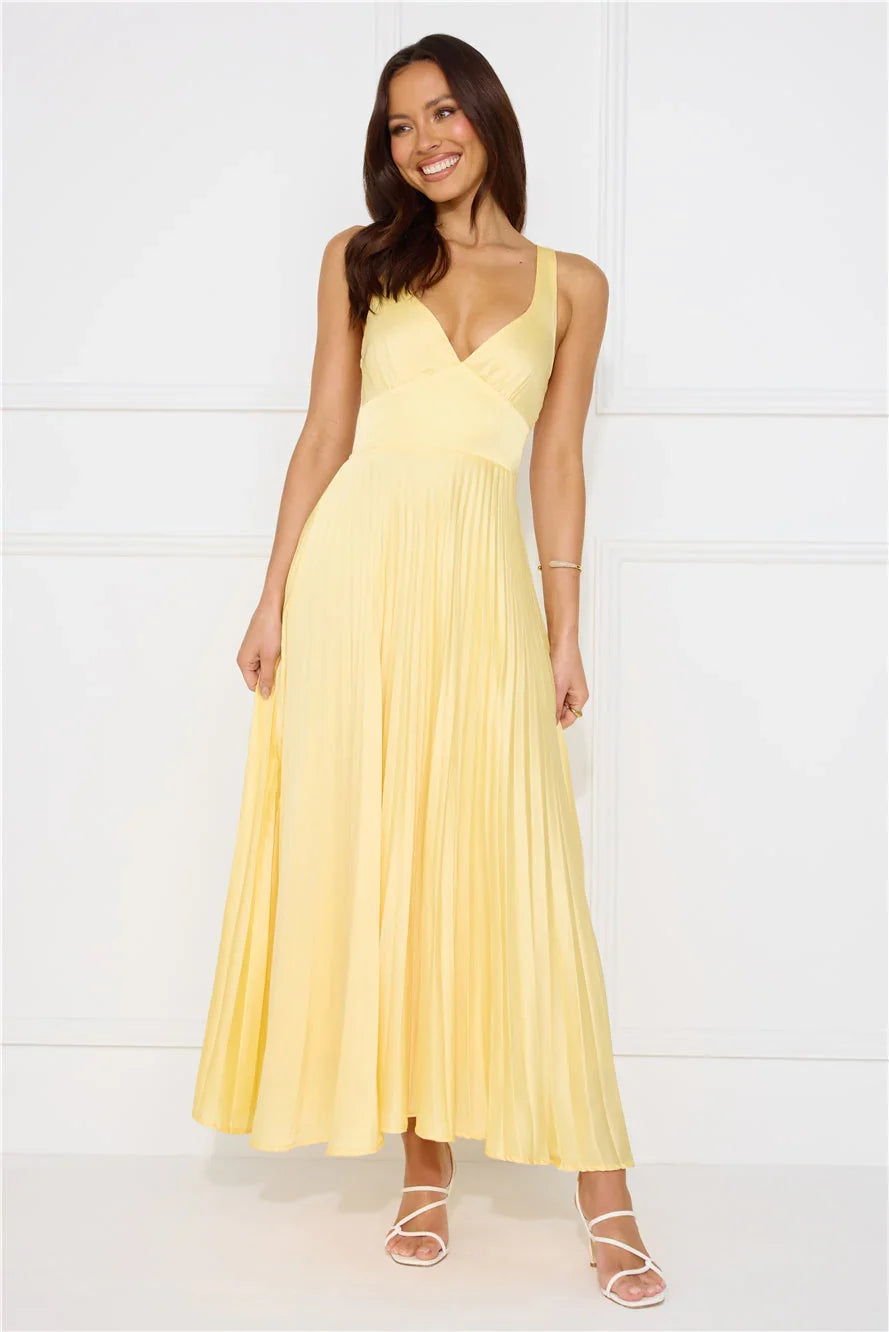 Erica | Women's Sleeveless Pleated Maxi Wedding Guest Dress