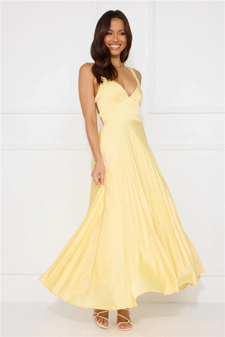 Erica | Women's Sleeveless Pleated Maxi Wedding Guest Dress