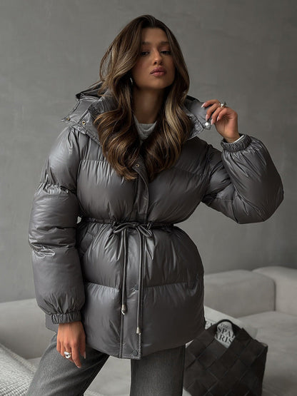 Esther | Women's Drawstring Waist Hooded Puffer Jacket