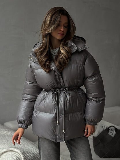 Esther | Women's Drawstring Waist Hooded Puffer Jacket