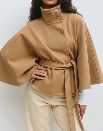 Felicia | Women's Belted High Turtle Neck Cape Coat Jacket