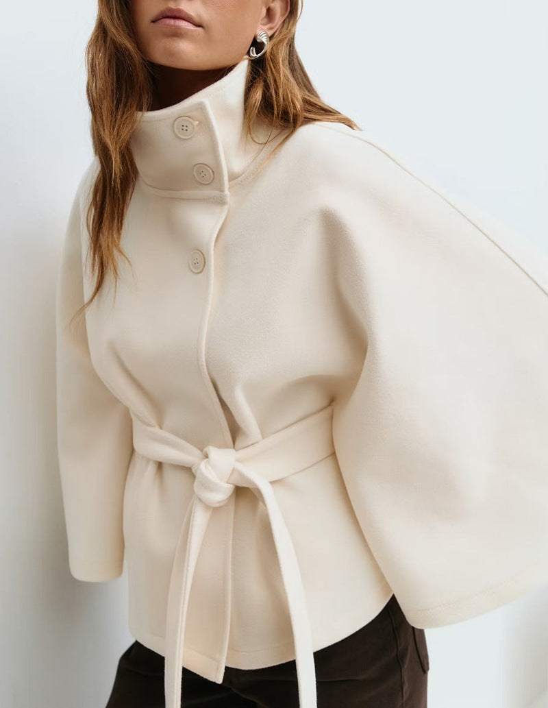 Felicia | Women's Belted High Turtle Neck Cape Coat Jacket
